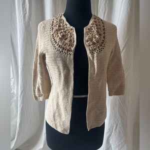 Jones New York Cream Crochet Cardigan with Beaded Detail